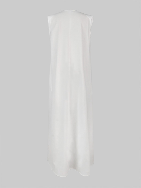 Loose Sleeveless Shoulder Pad Solid Color Round-Neck Maxi Dresses