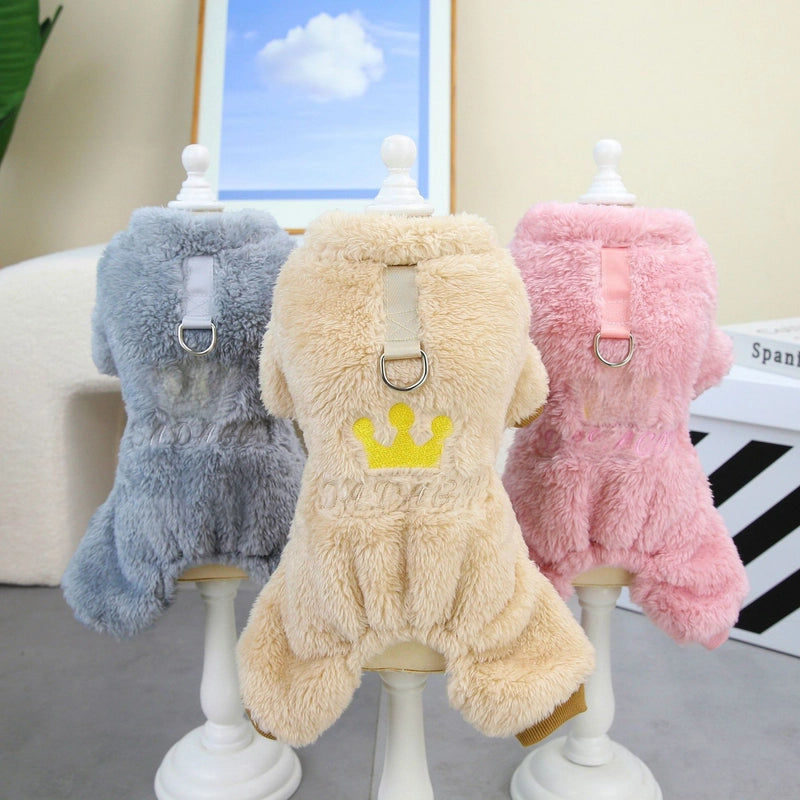 Pet Clothes Dog Clothes Winter Teddy Cat Pet Apparel Winter 23 Crown Four-legged Fleece Coat