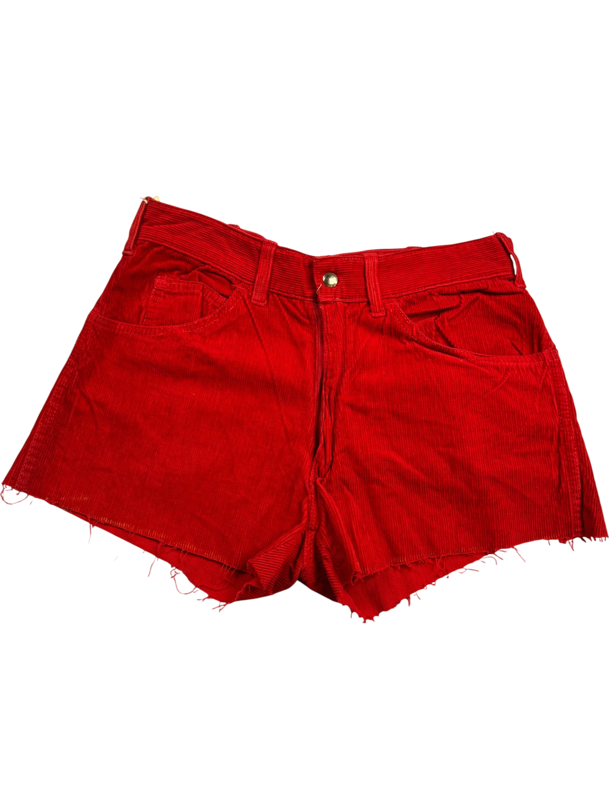 Red Corduroy Frayed Hem Women's Shorts