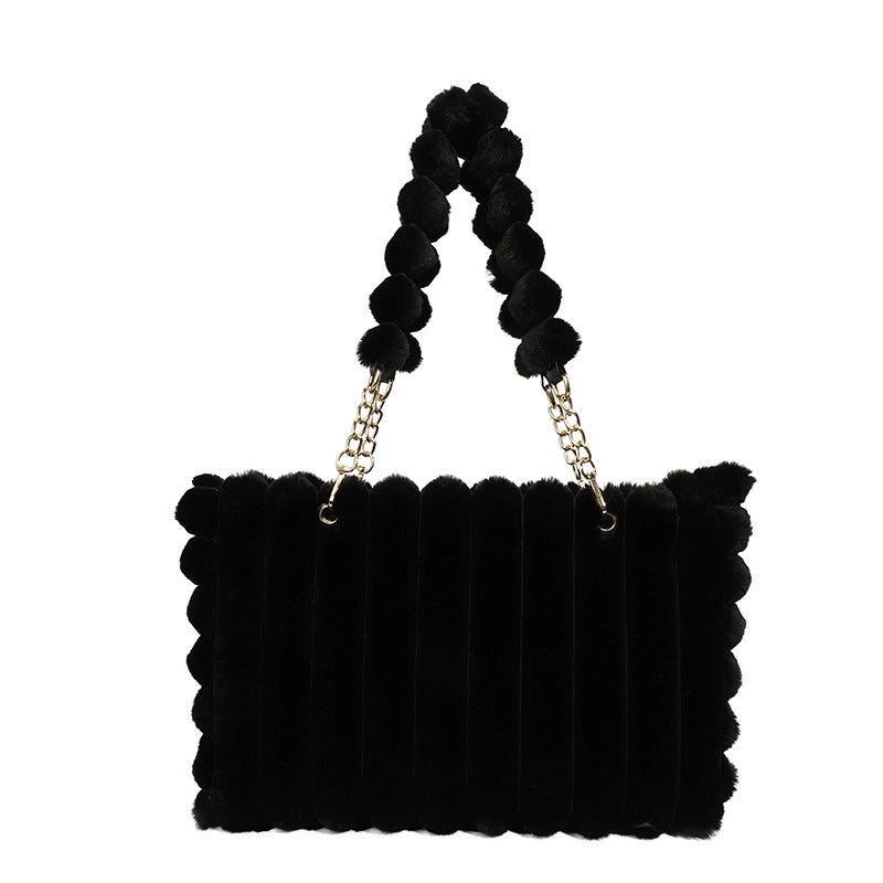 Plush Bag Women's  Large Capacity Sweet Chain Tote Casual Fashion Portable Shoulder Bag