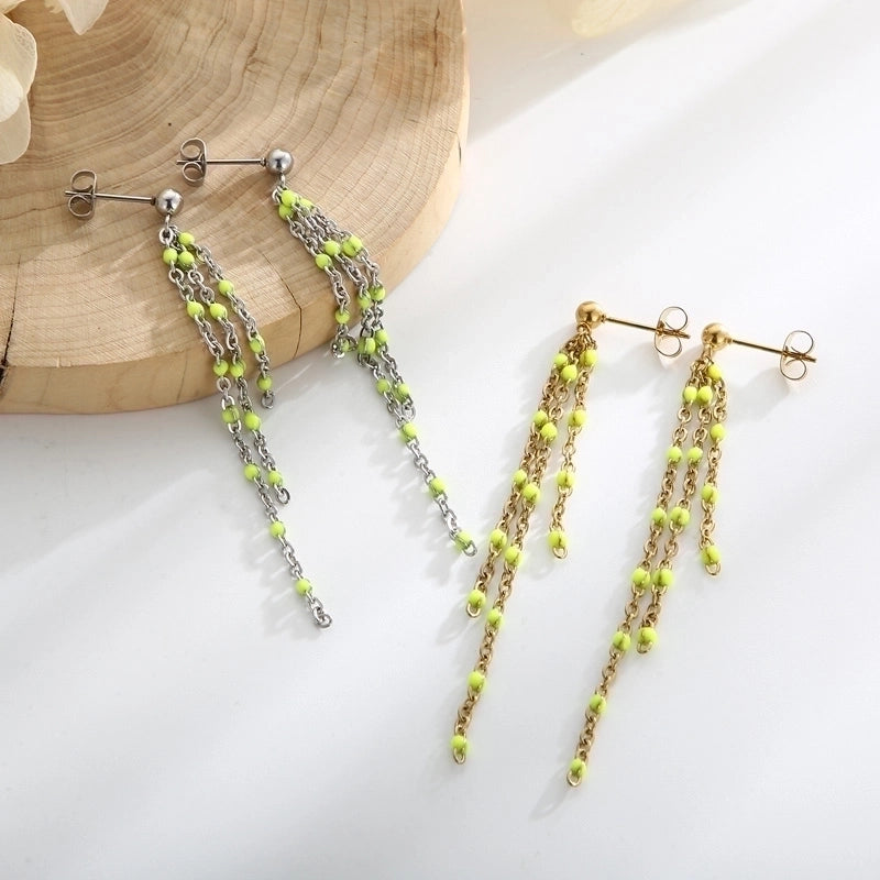 1 Pair Modern Style Tassel Plating Chain Stainless Steel 18K Gold Plated Drop Earrings