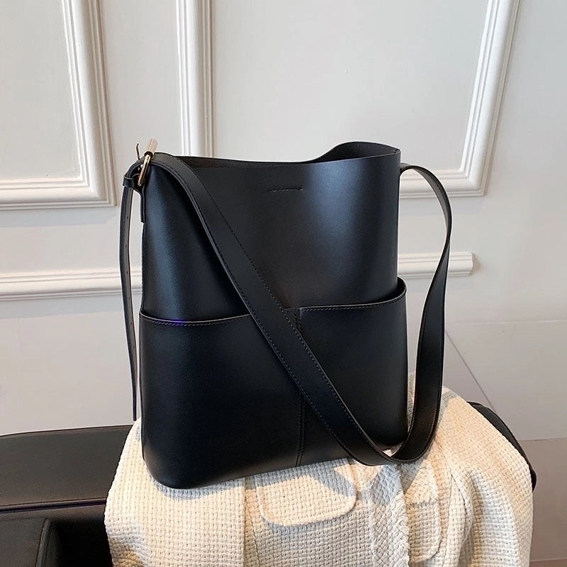 Women's Large Pu Leather Solid Color Basic Open Tote Bag