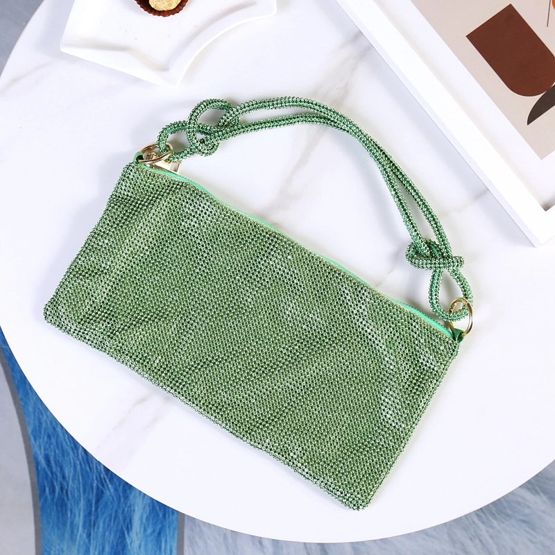 Silver Black Gold Pu Leather Solid Color Rhinestone Evening Bags