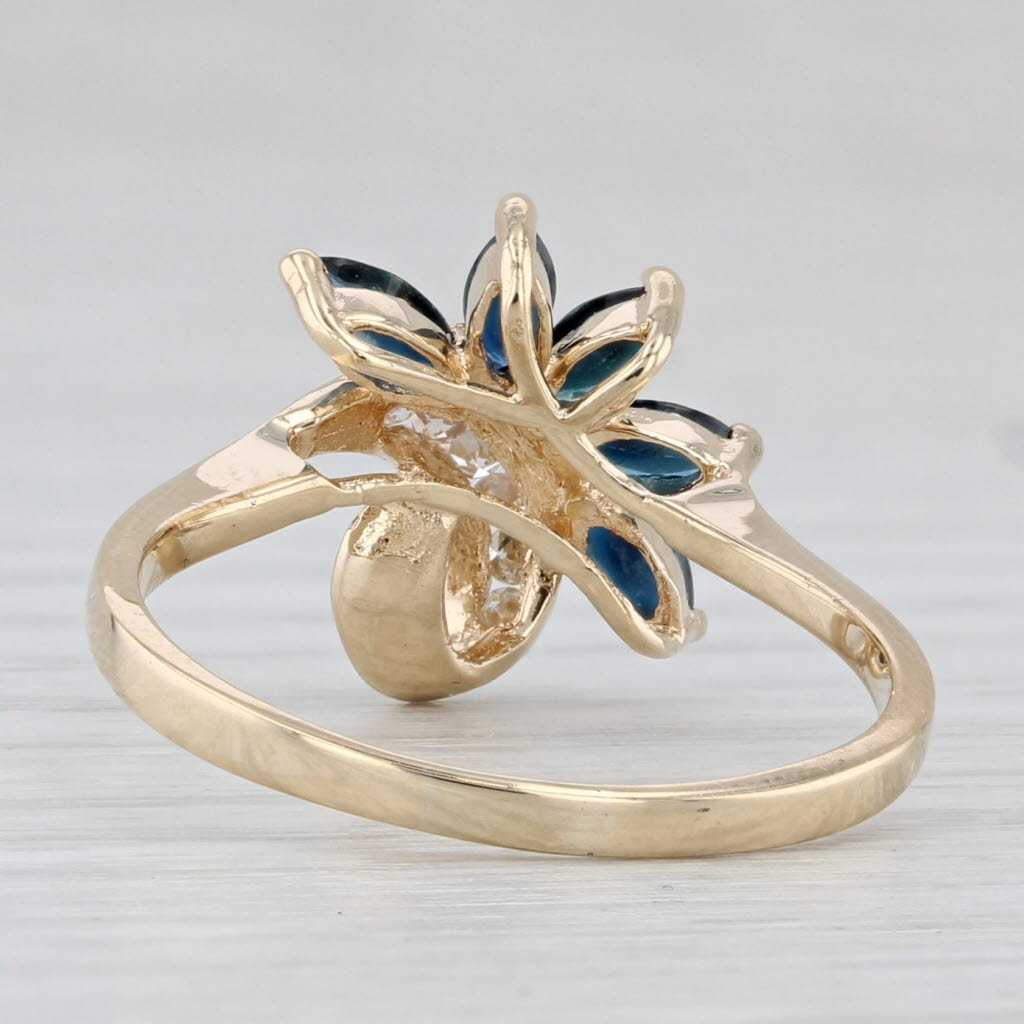 0.56ctw Blue Sapphire Diamond Flower Ring 14k Yellow Gold Size 8