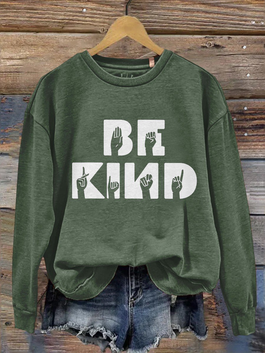 Be Kind Teacher Print Casual Long Sleeve Sweatshirt