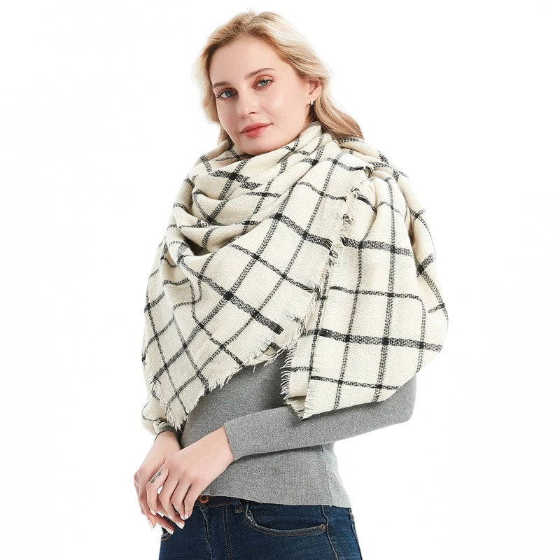 Autumn And Winter New Scarf Cashmere Acrylic Black Beige Plaid Square Scarf Women's Shawl