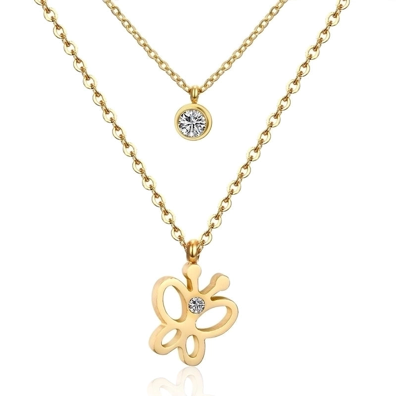 Modern Style Cross Four Leaf Clover Flower Stainless Steel Rhinestones Layered Necklaces