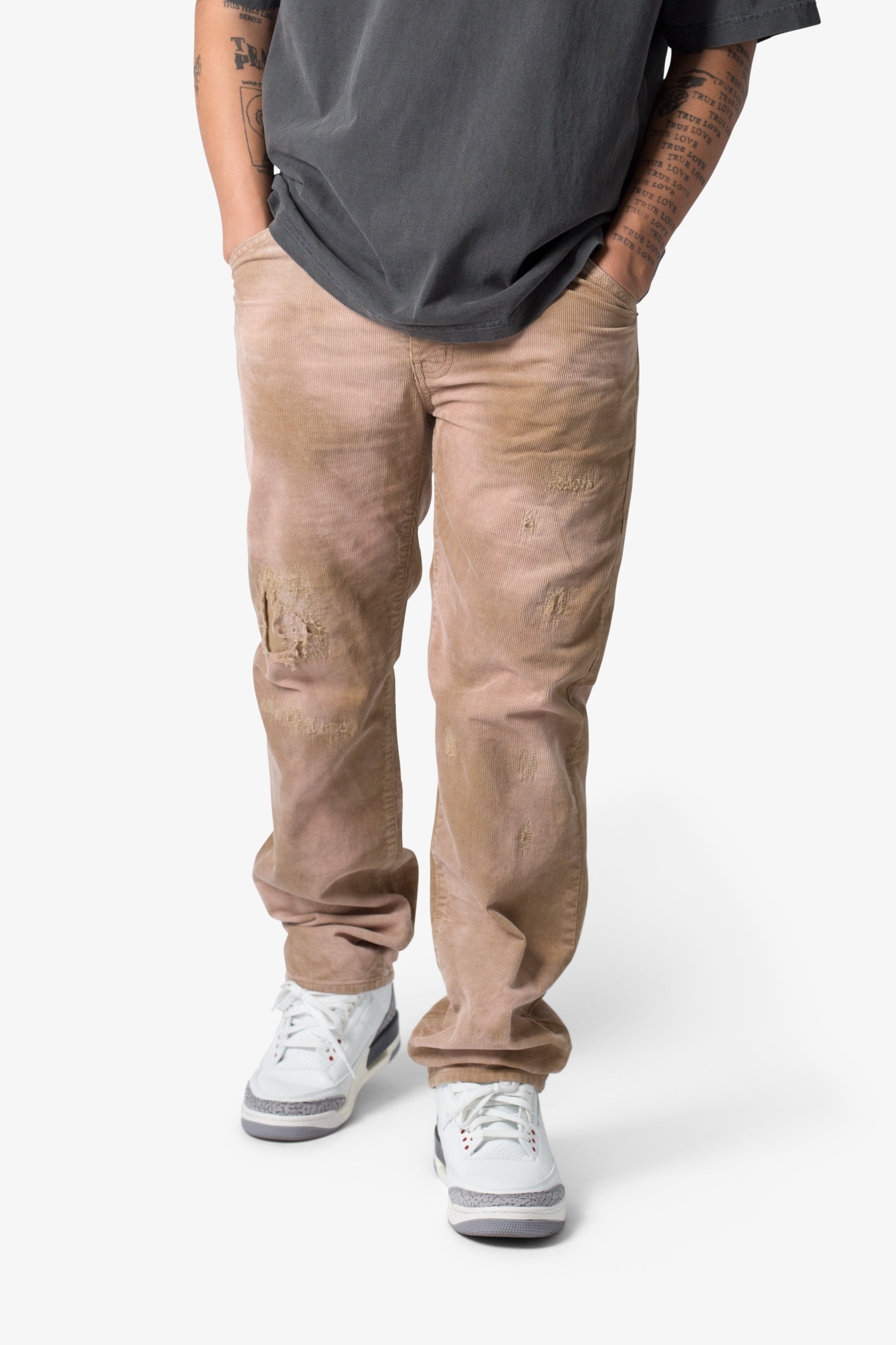 V648 Repaired Corduroy Pants - Tan