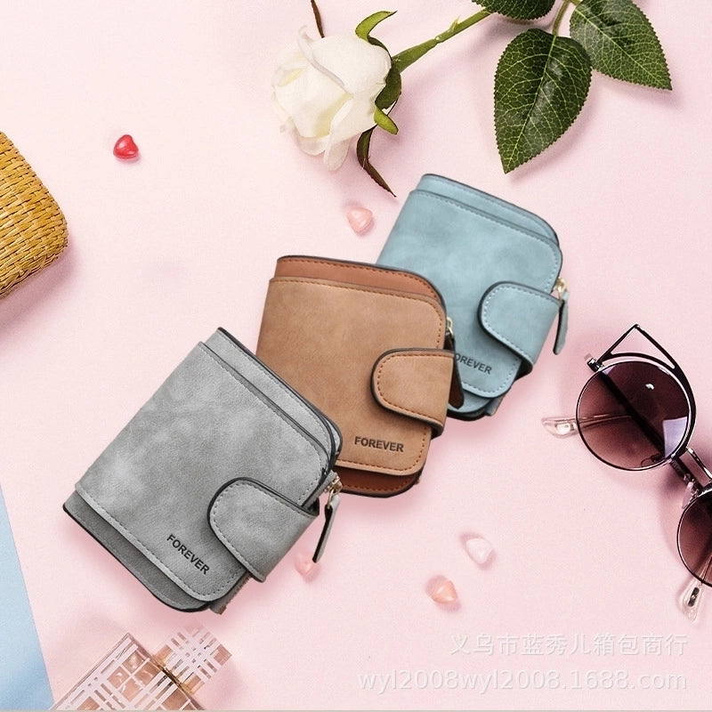 Retro Leather Ladies Wallet Short Multi-card Coin Purse Buckle Wallet