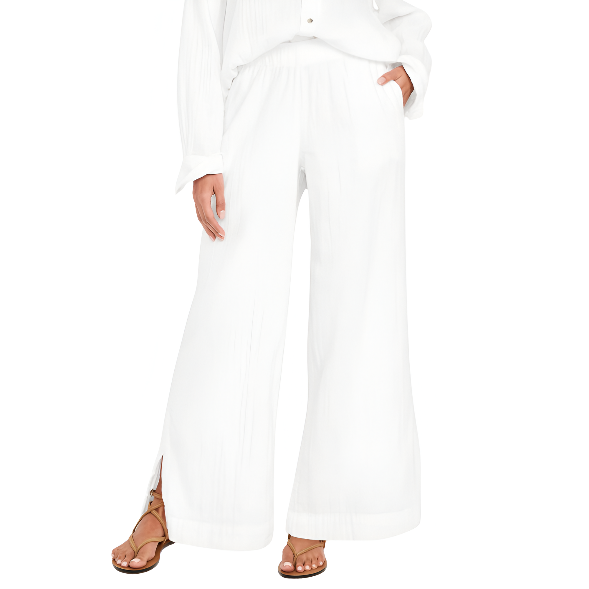 High Waisted Crinkle Gauze Super Wide Leg Pants