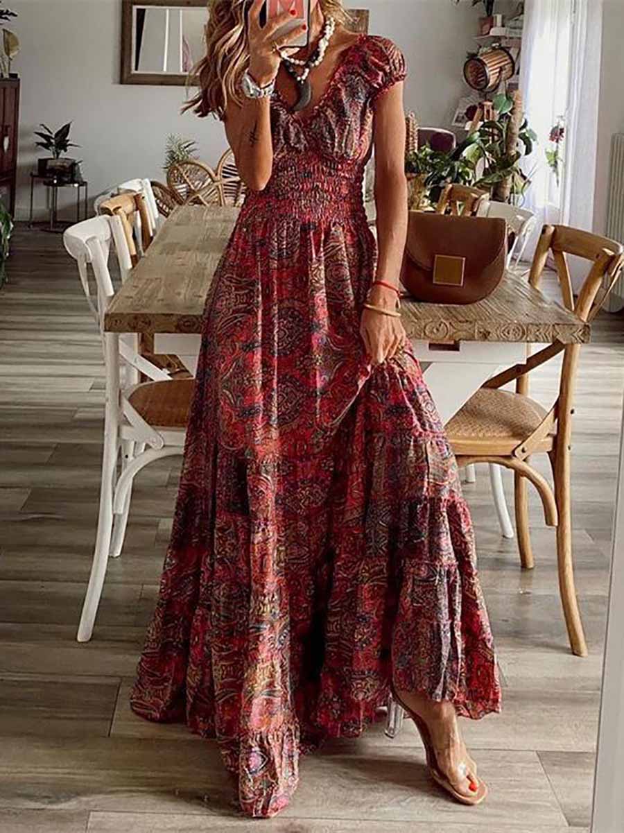 Waist-Skimming Printed Maxi Dress(6 colors)