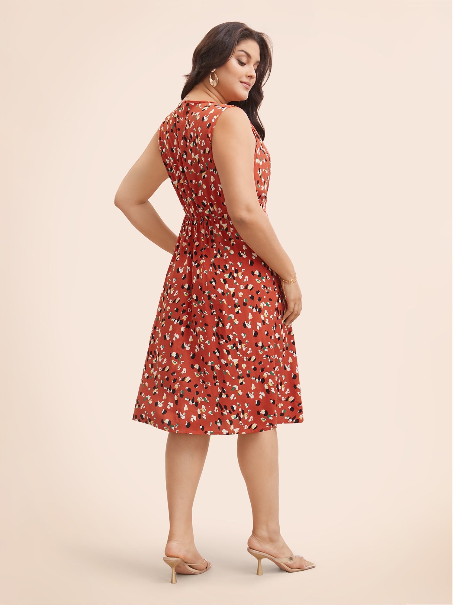 Allover Print Pocket Flutter Crossover Ruched Tank Dress