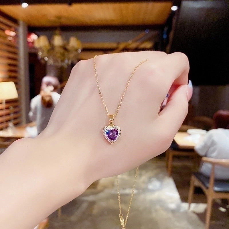 Fashion Heart Shape Smiley Face Butterfly Titanium Steel Inlay Rhinestones Necklace