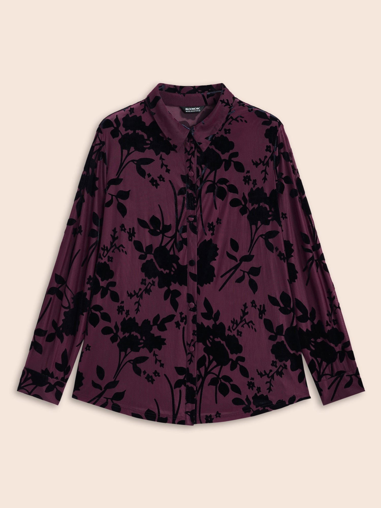 Silhouette Floral Print Flocking Gathered Shirt