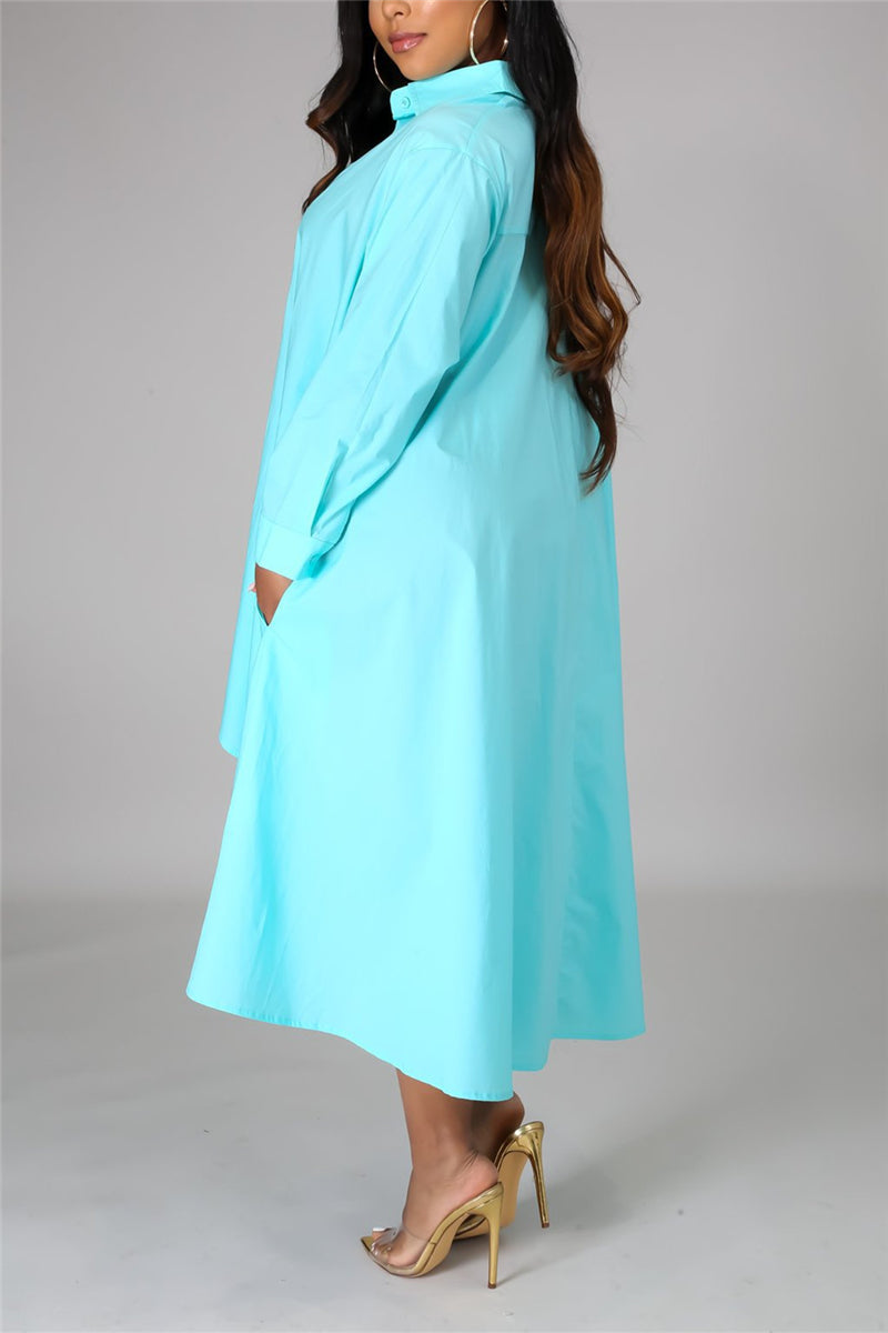 Fashion Casual Regular Sleeve Long Sleeve Turndown Collar Shirt Dress Knee Length Solid Dresses