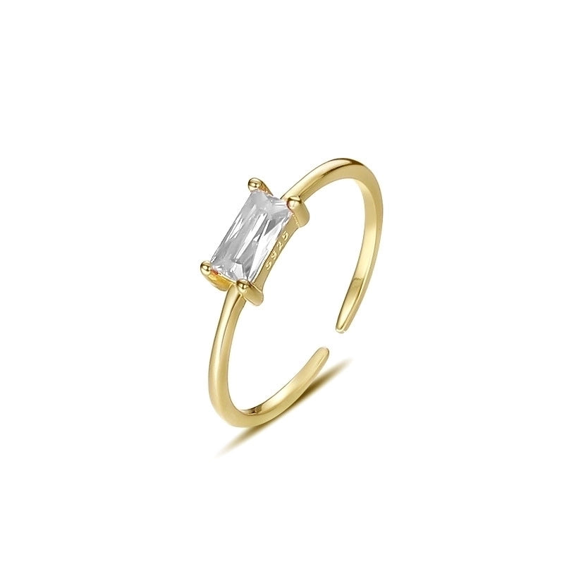 Silver Zircon Rectangle Open Ring