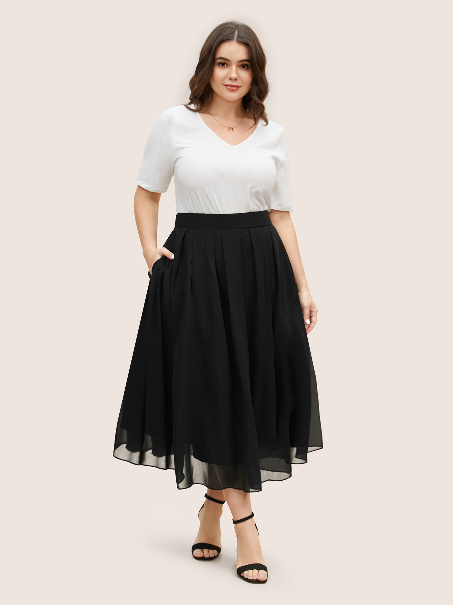 Chiffon Solid See Through Tiered Skirt