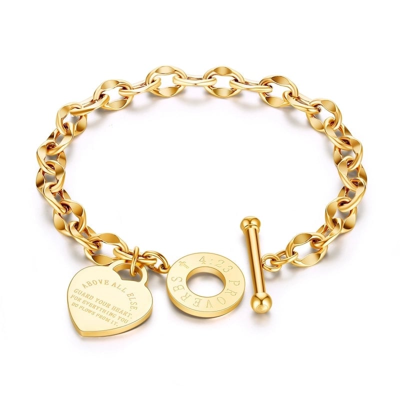 Luxurious Classic Style Shiny Heart Shape Titanium Steel 18K Gold Plated Artificial Rhinestones Bracelets In Bulk
