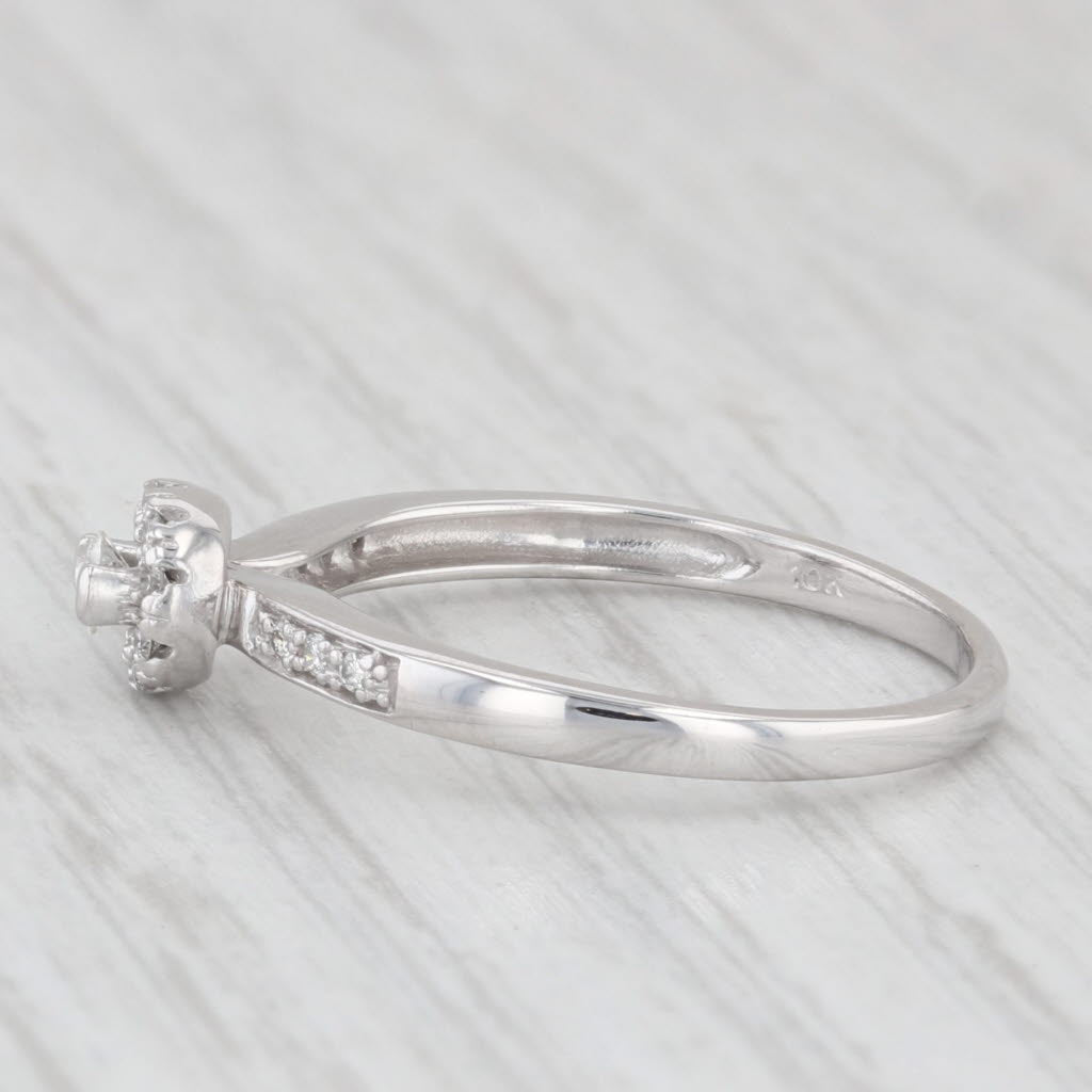 0.12ctw Round Diamond Halo Engagement Promise Ring 10k White Gold Size 6.5