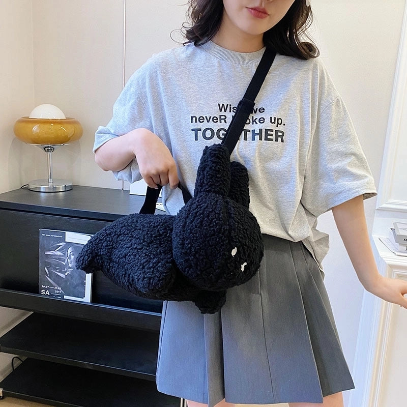 Women's Medium Plush Rabbit Cute Zipper Crossbody Bag