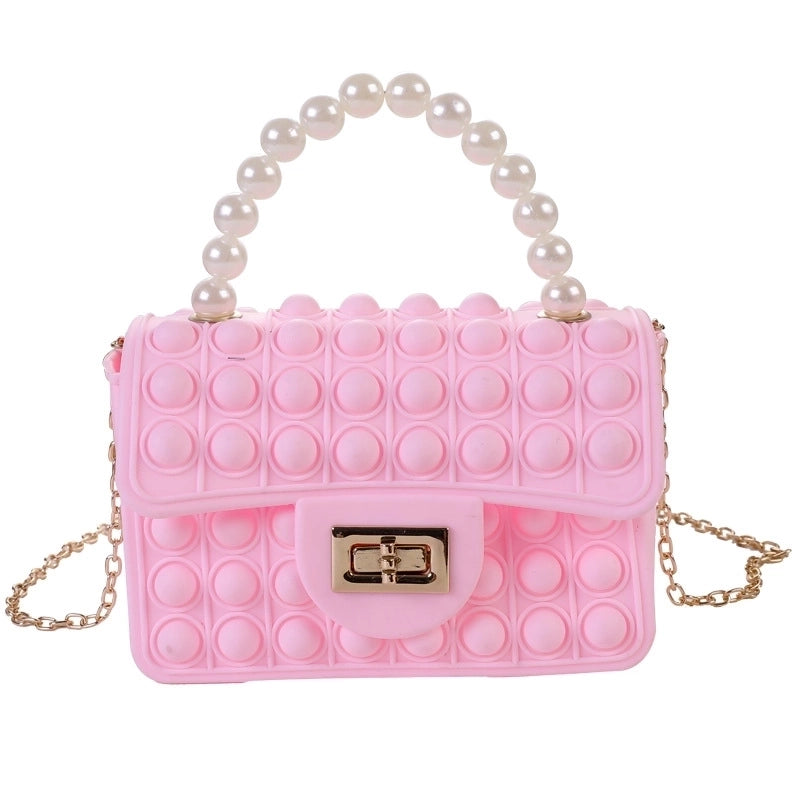Girl's Color Block Solid Color Silica Gel Pearls Lock Clasp Kids Wallets