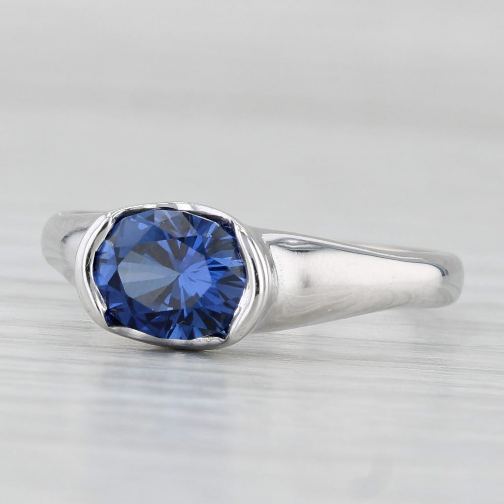 1.60ct Lab Created Blue Sapphire 14k White Gold Size 7.75