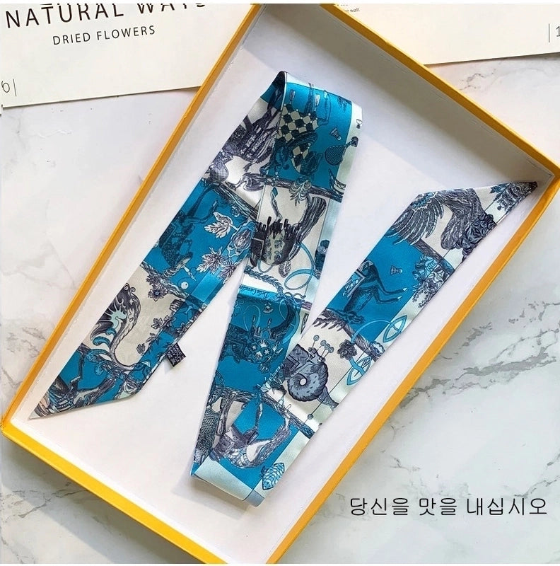 Women's Minimalist Classic Style Color Block Satin Printing Silk Scarf