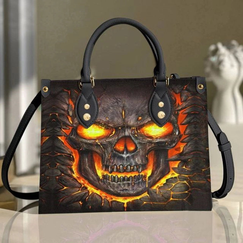 Halloween Women's Medium Pu Leather Human Floral Streetwear Square Hook Loop Customized Tote Bag