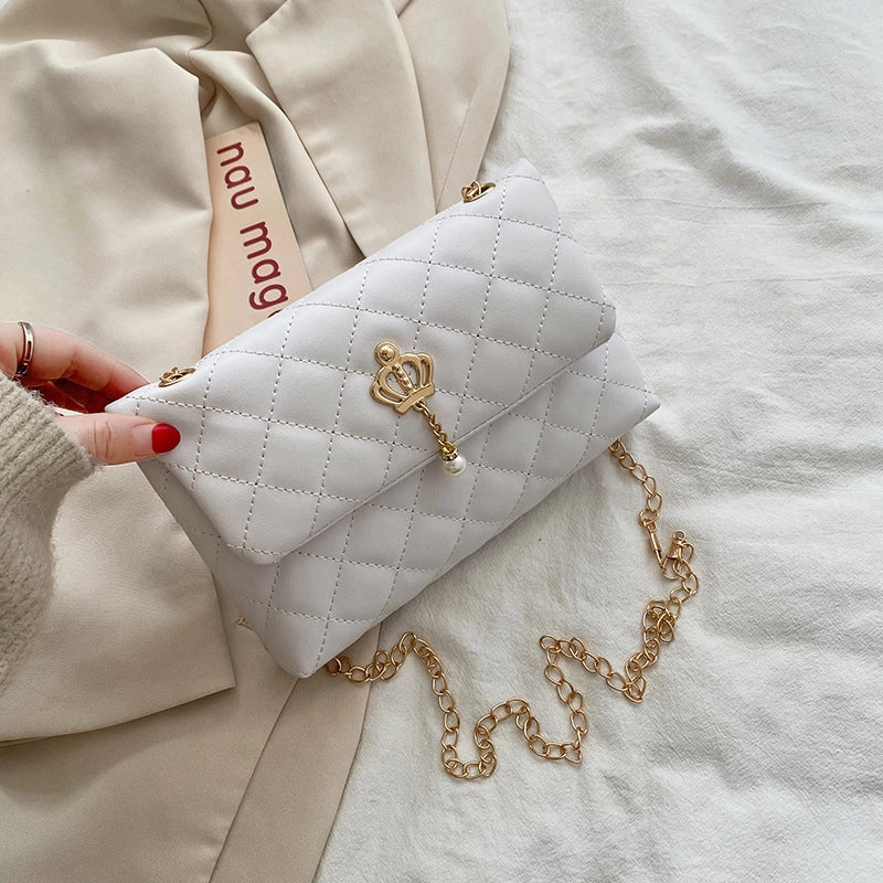 Small Pu Leather Pure Color Pearl Diamond Chain Bag Hander Bag