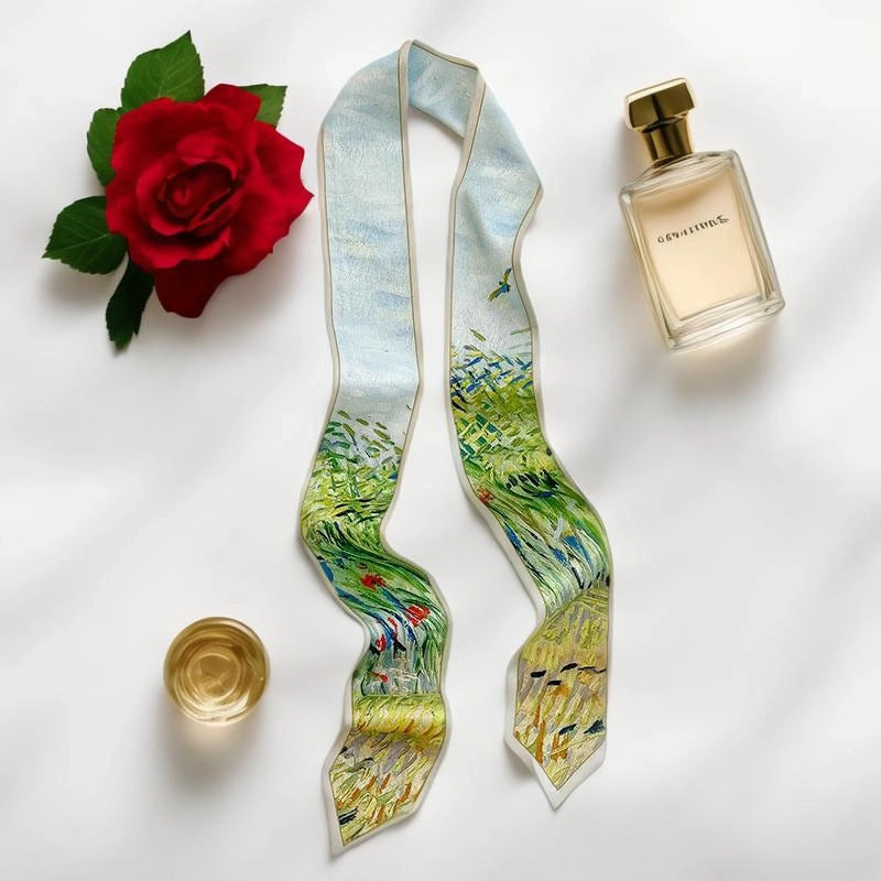 Women's Fairy Style Sweet Flower Satin Silk Scarf