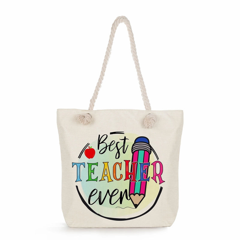 Women's Cotton And Linen Letter Classic Style Square Zipper Tote Bag