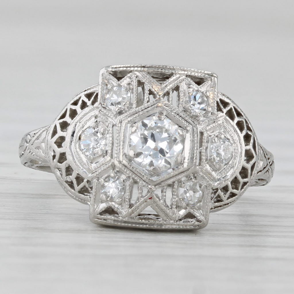Vintage 0.27ctw Old European Cut Diamond Ring Platinum Art Deco Engagement Sz 4