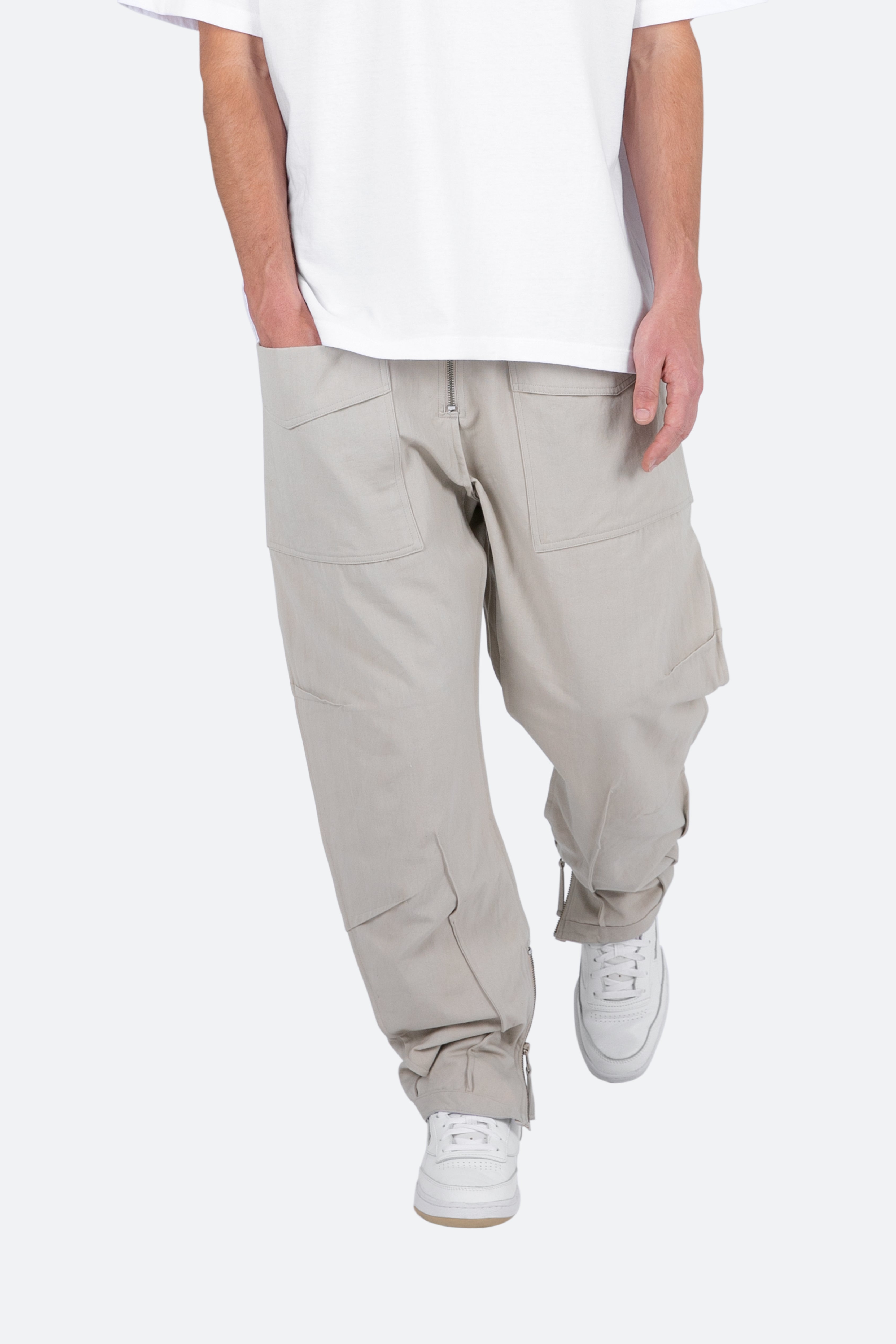 Multi Zip Cargo Pants - Stone