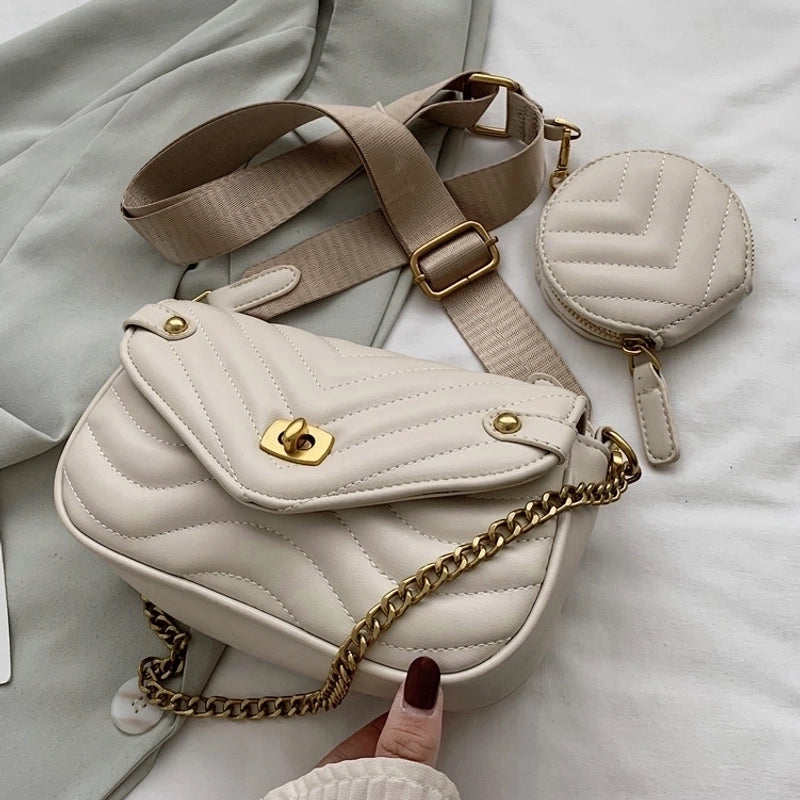 Spring New Trendywide Shoulder Strap Chain Messenger Bag Underarm Bag