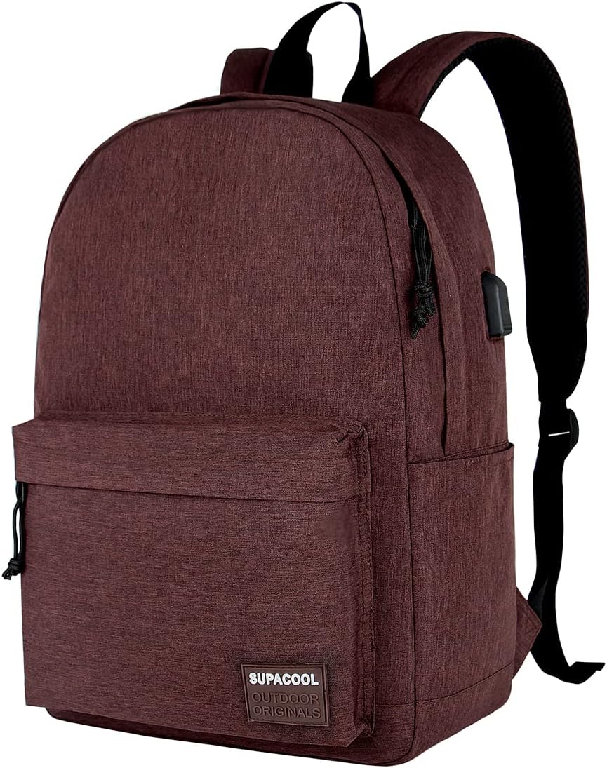 SUPACOOL Casual Laptop Backpack for Men and Women, School Backpack for Boys and Girls, College Bookbag, USB Charging Port, Lightweight Back Pack(Black)