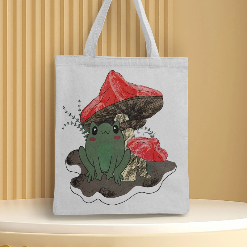 Women's Medium Canvas Frog Basic Classic Style Square Open Canvas Bag