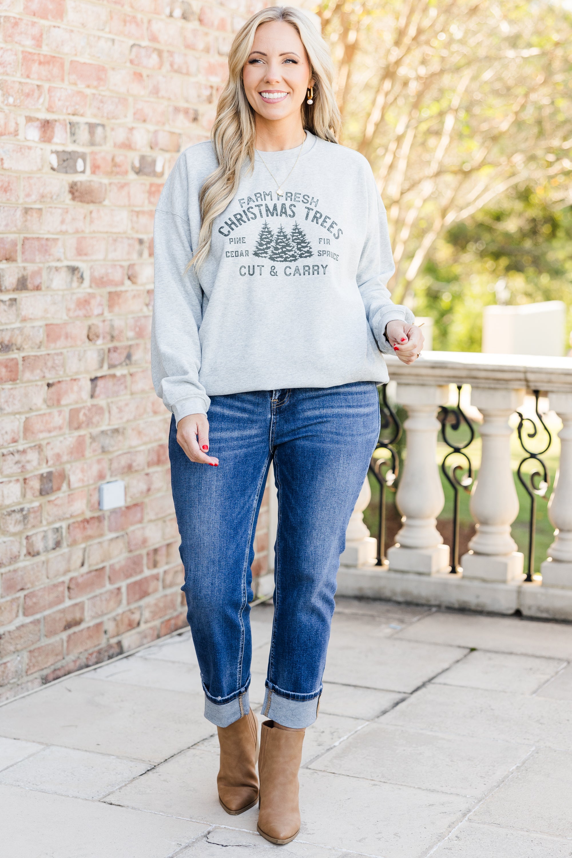 Farm Fresh Christmas Tree Pullover. Heather Gray