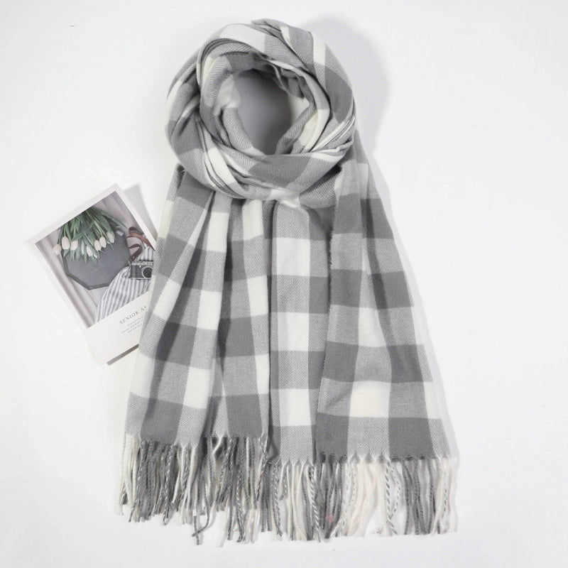 Simple  Fashion Warm Scarf Color Matching Chessboard Plaid Men's And Women's Tassel Plaid Cashmere-like Autumn And Winter Shawl