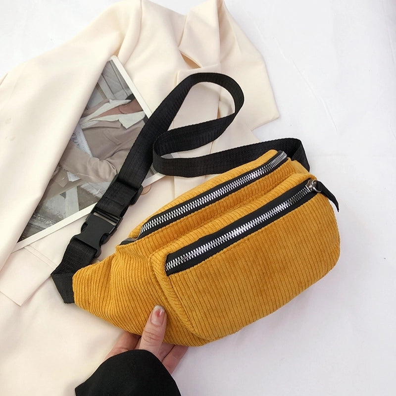 Women's Vintage Style Solid Color Corduroy Waist Bags