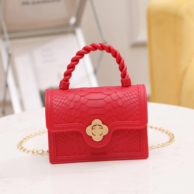 Women's PVC Solid Color Crocodile Classic Style Square Lock Clasp Crossbody Bag