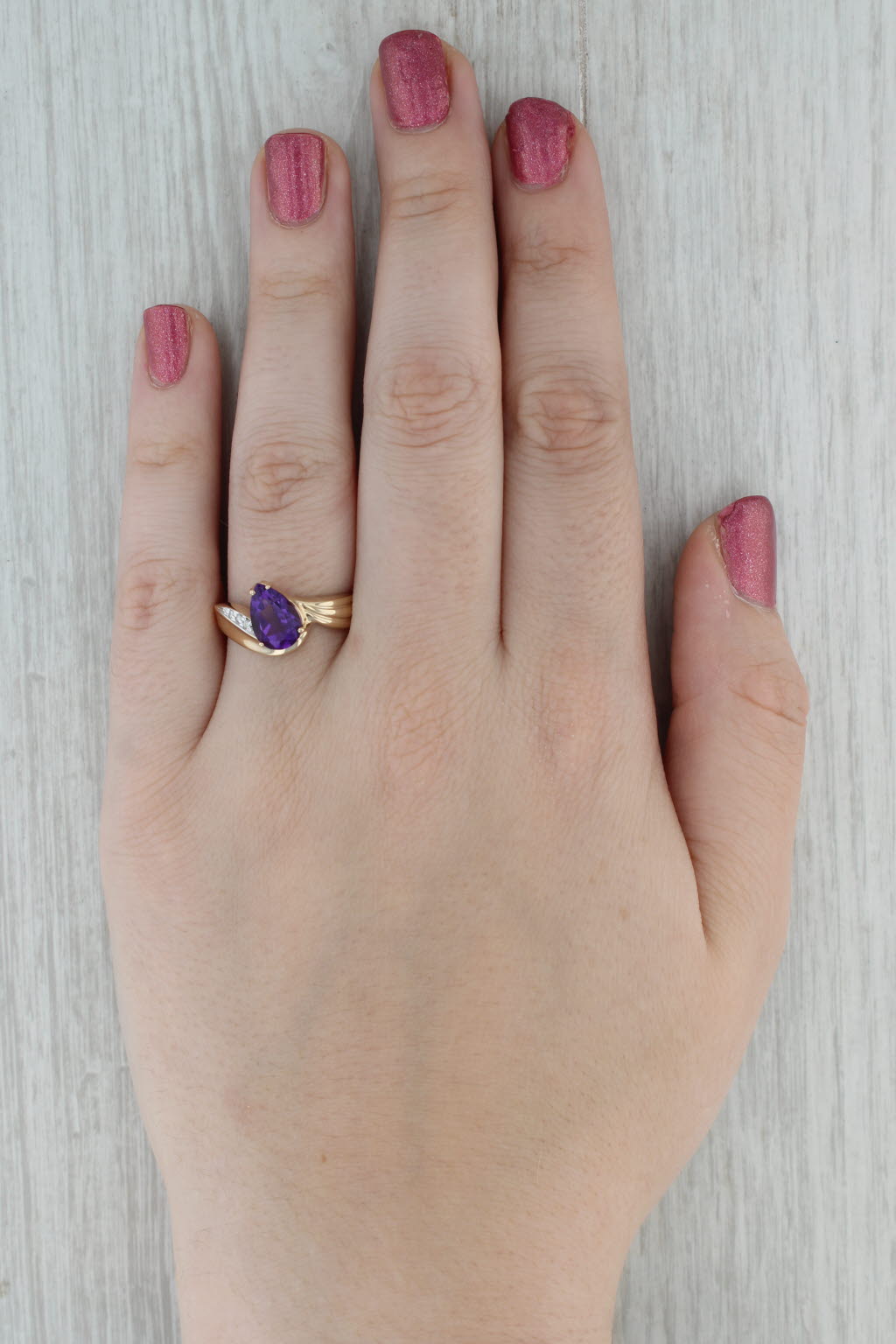 2.20ct Amethyst Pear Ring 14k Yellow Gold Diamond Accents Size 10.25