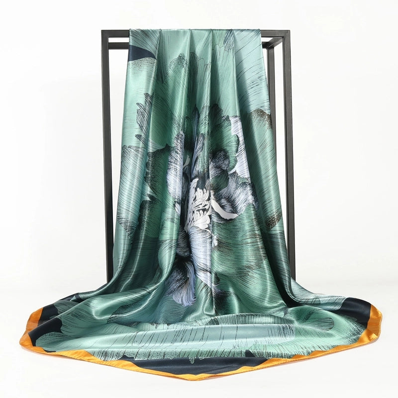 Women's Elegant Retro Rose Flower Polyester Printing Silk Scarf