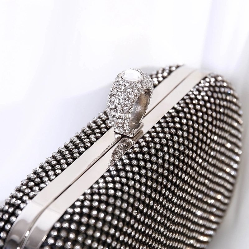 Black Gold Silver Metal Solid Color Rhinestone Oval Evening Bags
