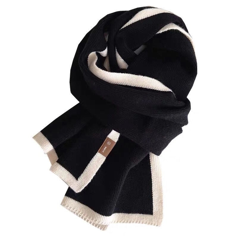 White Color Scarf Winter New Sense Of Knitted Wool Scarf Small Design Boys And Girls