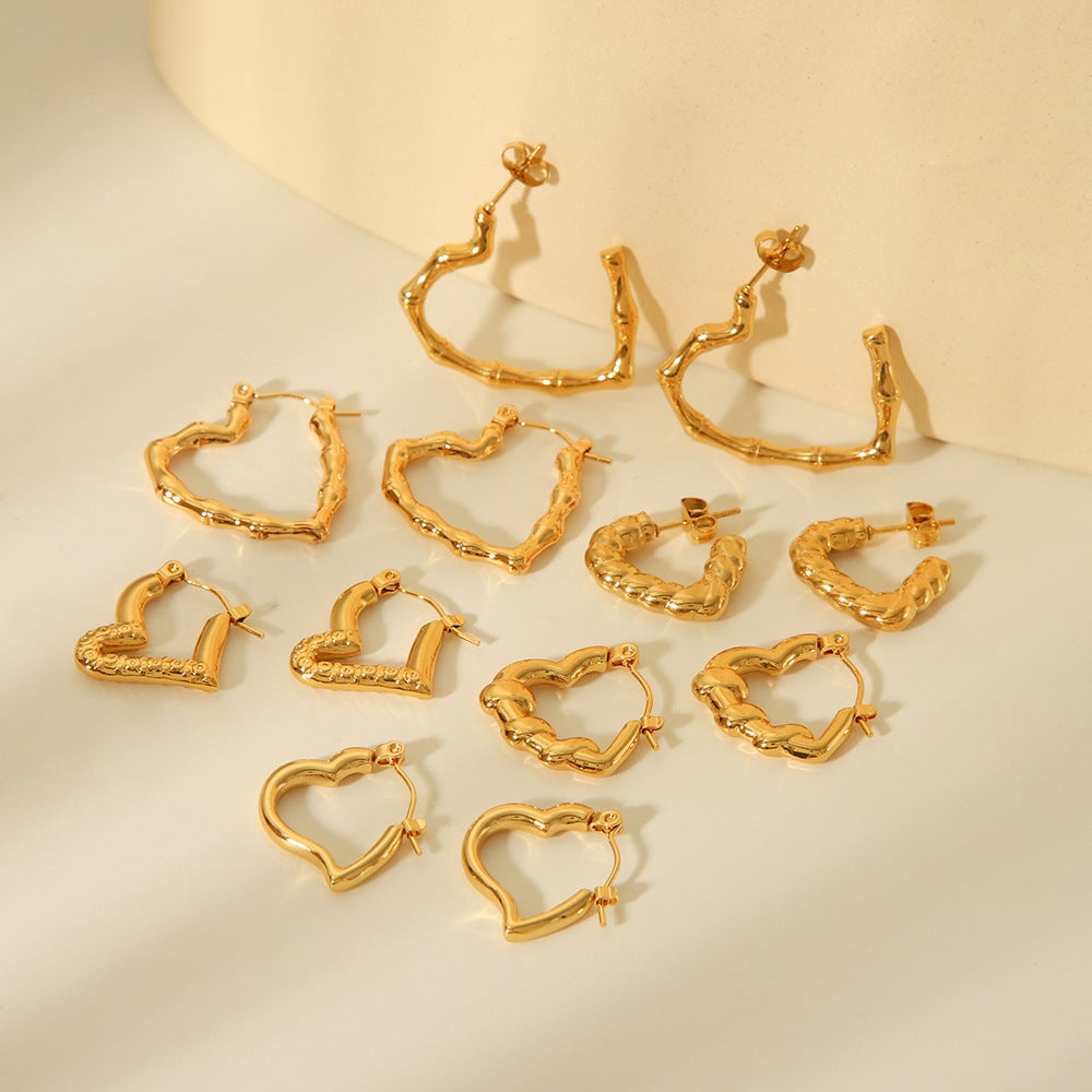 Peach Heart Geometric Stainless Steel Electroplating Earrings