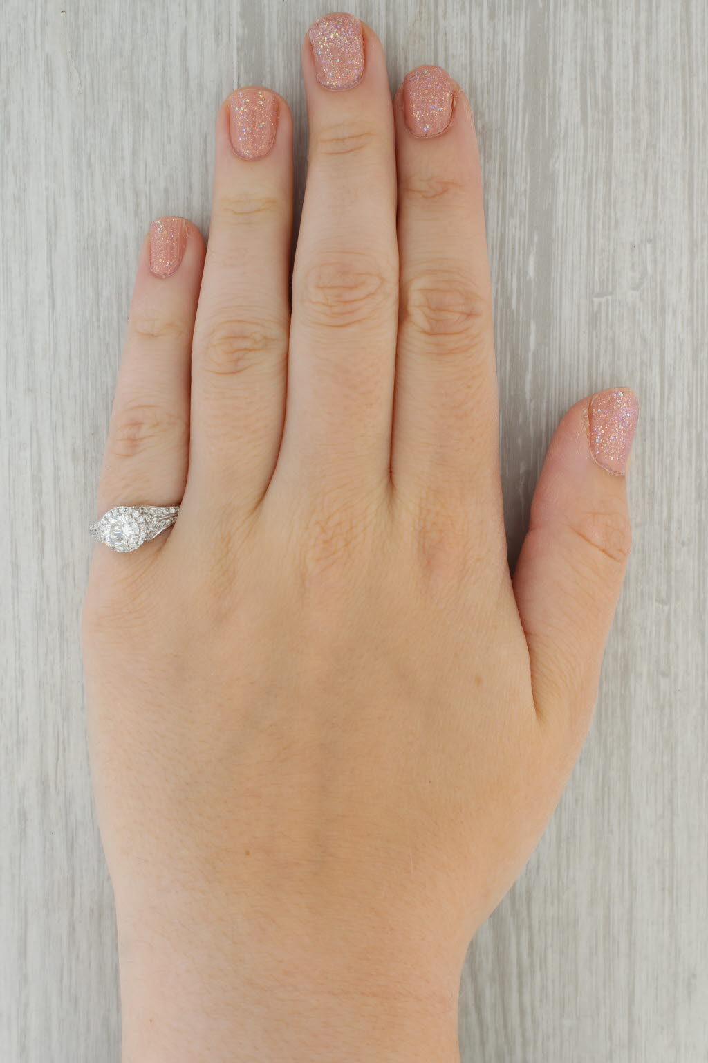 1.53ctw Round Diamond Halo Engagement Ring 14k White Gold Size 6 Demetrios