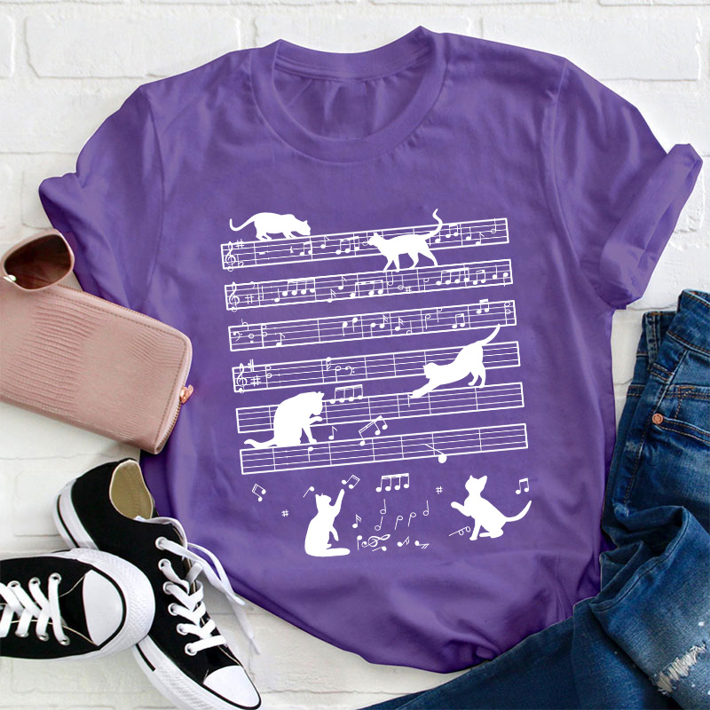 Music Note Cat Teacher T-Shirt