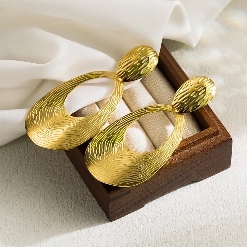 1 Pair Vintage Style Minimalist Artistic Square Oval Flower Irregular Stainless Steel Gold Plated Drop Earrings
