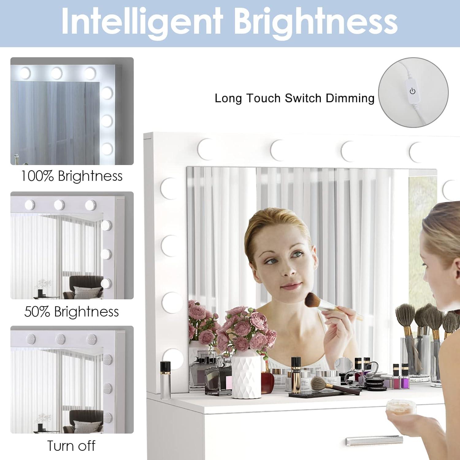 Vanity Table Set with Lighted Mirror - Makeup Vanity with Charging Station