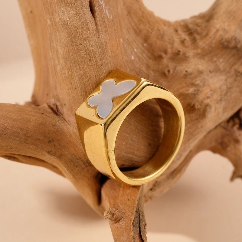 304 Stainless Steel 14K Gold Plated Modern Style Plating Inlay Round Moon Butterfly Shell Rings